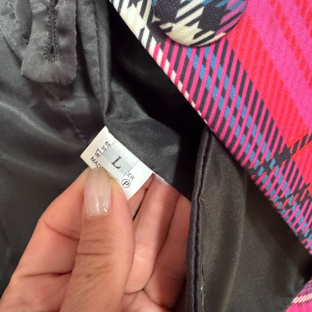 Pink Plaid Tailored Peplum Jacket like Area Large - Picture 10 of 16